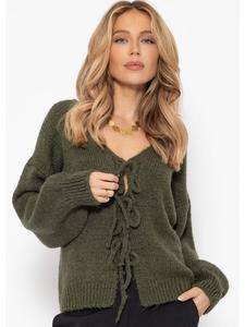 Кардиган SASSYCLASSY Strickweste mit Bindenbänder, хаки