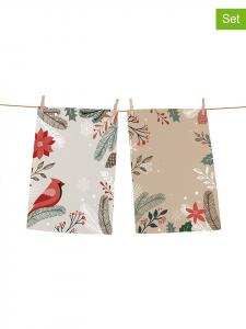 Butter Kings Набор из 2 кухонных полотенец "Frosty Branches" серо-бежевого цвета - (Д)70 x (Ш)50 см