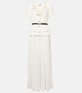 Поясное плиссированное креповое макси-платье Self-Portrait, белый