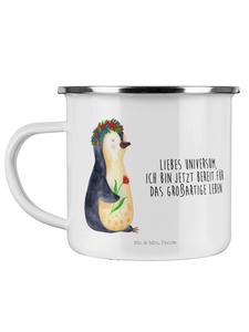 Эмалированная кружка с пингвином, цветами и надписью белого цвета Mr. & Mrs. Panda