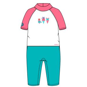 Детский купальный костюм с короткими рукавами и защитой от УФ-лучей - Розовый с принтом Nabaiji