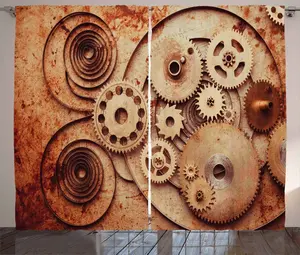 Винтажная деревенская штора ABAKUHAUS, дизайн с механическими часами, универсальная ленточная штора для гостиной с петлями и крючками, 280 x 225 см, темно-оранжевый бежевый Abakuhaus