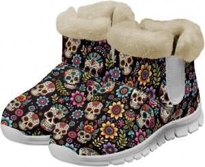 Женские зимние ботинки с утеплителем из фланели, комфортные мягкие ботильоны, против скольжения Glomenade, Colorful Candy Skull