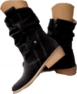 Женские короткие ковбойские сапоги до середины икры с низким каблуком, замшевые, массивный каблук, округлый носок, молния, короткие ботинки для езды и боевые ботинки Generic, Black