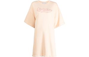 OFF WHITE Женское платье с коротким рукавом, бежевое