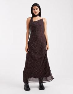 Платье макси Miss Selfridge с завязкой на вороте и воротником-хомутом в горошек