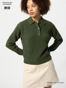 Джемпер поло из шерстяной смеси Uniqlo, 57 olive