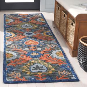 Ковер SAFAVIEH, 69 x 244 см,  Blossom Collection, ковер-дорожка, charcoal/orange, геометрический рисунок, идеален для помещений с высокой проходимостью в гостиной, спальне, столовой (BLM565H)