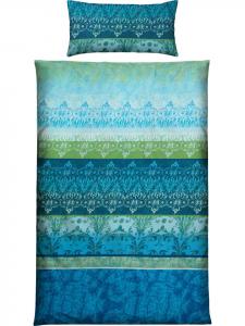 Односпальное трикотажное постельное белье синего цвета Erwin Müller, 155 x 220 + 80 x 80 см
