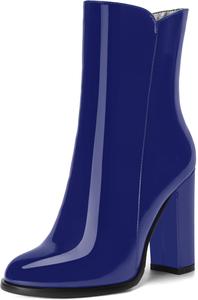 Женские лакированные ботильоны NUMALEO на молнии с круглым носком, сексуальные, для вечеринок, с высоким каблуком 4 дюйма, Royal Blue