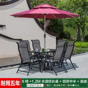 Комплект садовой мебели Green Water: 6 стульев, стол прямоугольный прозрачный 120 см, зонт красный, стойка черная