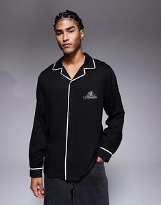 Рубашка ASOS DESIGN классического кроя с окантовкой и вышивкой на груди черного цвета