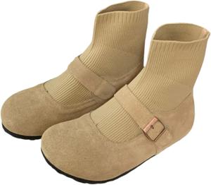 Женские замшевые ботильоны ZQW с скрытым каблуком, круглым носком, эластичной застежкой-слайдером в стиле Мэри Джейн, винтажные сабо для повседневной носки осенью и зимой, Apricot