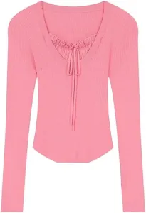 Женская футболка с длинным рукавом и U-образным вырезом