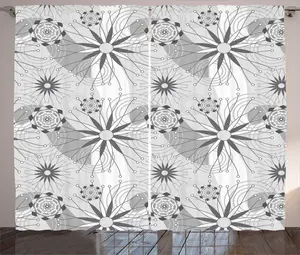 Шторы ABAKUHAUS в деревенском стиле, с современным геометрическим рисунком цветов, универсальные ленточные шторы для гостиной с петлями и крючками, 280 x 225 см, серо-белые Abakuhaus