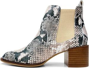 Женские классические эластичные ботинки FOWT Chelsea с широким средним каблуком, круглым носком, для повседневной носки и ходьбы, ботильоны, размер 4-16 US, Snakeskin