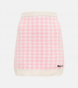 Мини-юбка из кашемира в клетку "гусиная лапка" Miu Miu, Bianco Rosa