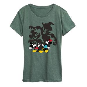 Женская футболка Disney's Mickey & Minnie Mouse с рисунком теней на Хэллоуин, цвет Heather Green