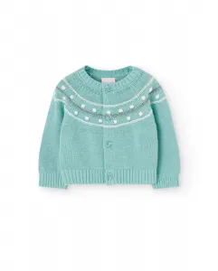 Детский свитер с круглым вырезом и застежкой на пуговицы Boboli, бирюзовый