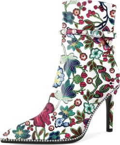 Женские ботильоны SAMMITOP, короткие сапожки с заостренным носком, стойка-кубита на высоком каблуке, модные туфли с бусинами, жемчужной пряжкой, для платья, каблук 4 дюйма