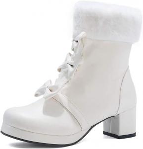 Женские ботинки Elyffany в стиле Лолита с платформой, средней толстой подошвой, боковой молнией и бантом, кожаные, до щиколотки, White