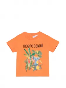 Футболка с тропическим принтом Roberto Cavalli Junior, оранжевый