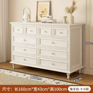 Yu Senyi Комод 160 см для спальни и гостиной из массива дерева, 10 ящиков, винтажный, цвет ivory white