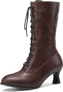 Женские винтажные ботинки CYNLLIO с шнуровкой, высокие до колена, с низким каблуком, ботинки для костюмированных вечеринок, миди, ковбойские, свадебные, модная обувь, 3Brown