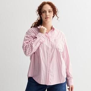 Повседневная рубашка на пуговицах с длинным рукавом Plus size Sonoma Goods For Life, Blush White Stripe