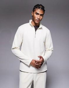 Кофта River Island премиум-класса с текстурированной верхней частью на молнии 1/4 цвета экрю