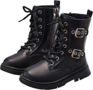 Ботильоны для мальчиков и девочек с боковой молнией, боевые ботинки на шнуровке, модные короткие ботинки, осенне-зимняя обувь для малышей, детей младшего и старшего возраста Generic, C-Black