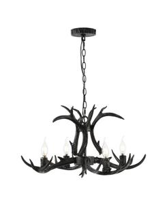 Jonathan Y Регулируемая светодиодная люстра Eldora 26 дюймов с подвесом в виде оленьих рогов из смолы, 4 плафона, черная
