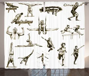 Штора ABAKUHAUS "Белая деревенская", "Летние виды спорта", "Спортсмен", для спальни, присборенная, с петлями и крючками, 280 x 175 см, оливково-зеленый, белый