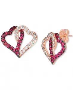 Серьги-Гвоздики в форме сердца с рубинами (5/8 карата) и бриллиантами телесного цвета (1/2 карата) из 14-каратного розового золота Le Vian, ruby