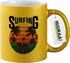 Кружка для кофе Huuraa Glitter Coffee Mug Surfing Beach Sunset Gift 330 мл Gold Surfing Gift Idea Hellweg Druckerei