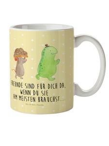 Детская кружка с изображением черепахи и мышки и надписью в пастельно-желтых тонах Mr. & Mrs. Panda