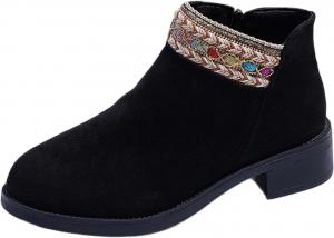 Женские ботильоны модные широкие Бохо ботинки с круглым носком и боковой молнией для путешествий на массивном каблуке Generic, A02-Black