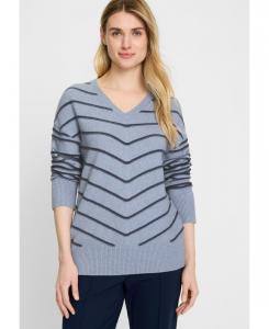 Женский свитер с V-образным вырезом и полосками шеврон Olsen, Blue haze melange