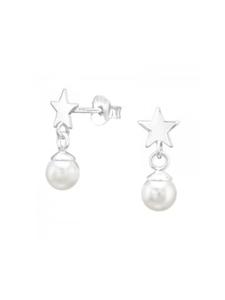 Alexander York Серьги-гвоздики в виде звезд и жемчуга из серебра 925 пробы, комплект из 2 штук