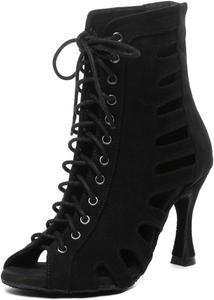 Женские танцевальные туфли с вырезами и шнуровкой с молнией, латинские, сальса, бальные танцы, сексуальные ботильоны MGM-Joymod, L611 Black