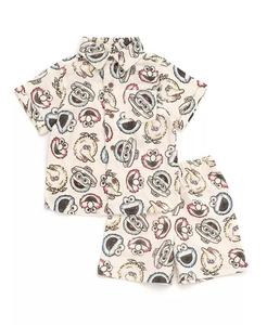 Одинаковые комплекты одежды для всей семьи из хлопчатобумажной марли для девочек: комплект из платья, комбинезона и шорт для новорожденных до (для новорожденных — 7–8 лет) Sesame Street, бежевый