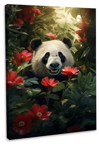 Картина на холсте Hustling Sharks Panda Flowers, красный