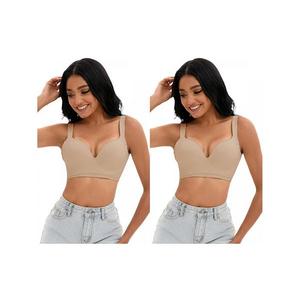 2 упаковки женских бюстгальтеров push up без косточек с u-образной спинкой и регулируемыми бретелями Inspire Chic, Khaki