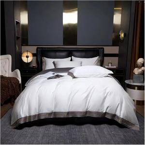 ADOVZ Комплект постельного белья из 100% хлопка сплошной цвет с полосками и вышивкой синий коричневый