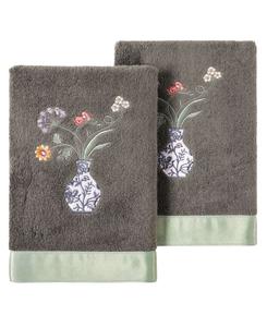 Набор из двух полотенец для рук Stella из турецкого хлопка с вышивкой Linum Home, цвет charcoal