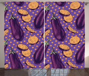 Штора ABAKUHAUS в деревенском стиле цвета баклажана, в ретро-реалистичный горошек, присборенная штора для спальни с петлями и крючками, 280 x 225 см, фиолетово-оранжевый Abakuhaus