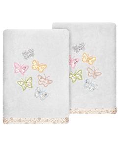 Набор из двух полотенец для рук из турецкого хлопка с вышивкой «Марипоса» Linum Home, серебро