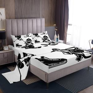 Erosebridal Комплект постельного белья Ice Hockey с принтом хоккеистов, черно-белый, для детей, Multi 6