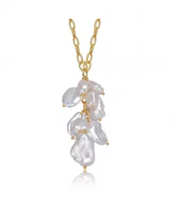Элегантное ожерелье с подвеской из стерлингового серебра 14 карат с позолотой и натуральным пресноводным жемчугом барокко диаметром 23 мм Genevive, gold