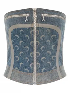 Бюстье на молнии из регенерированного денима Marine Serre, синий